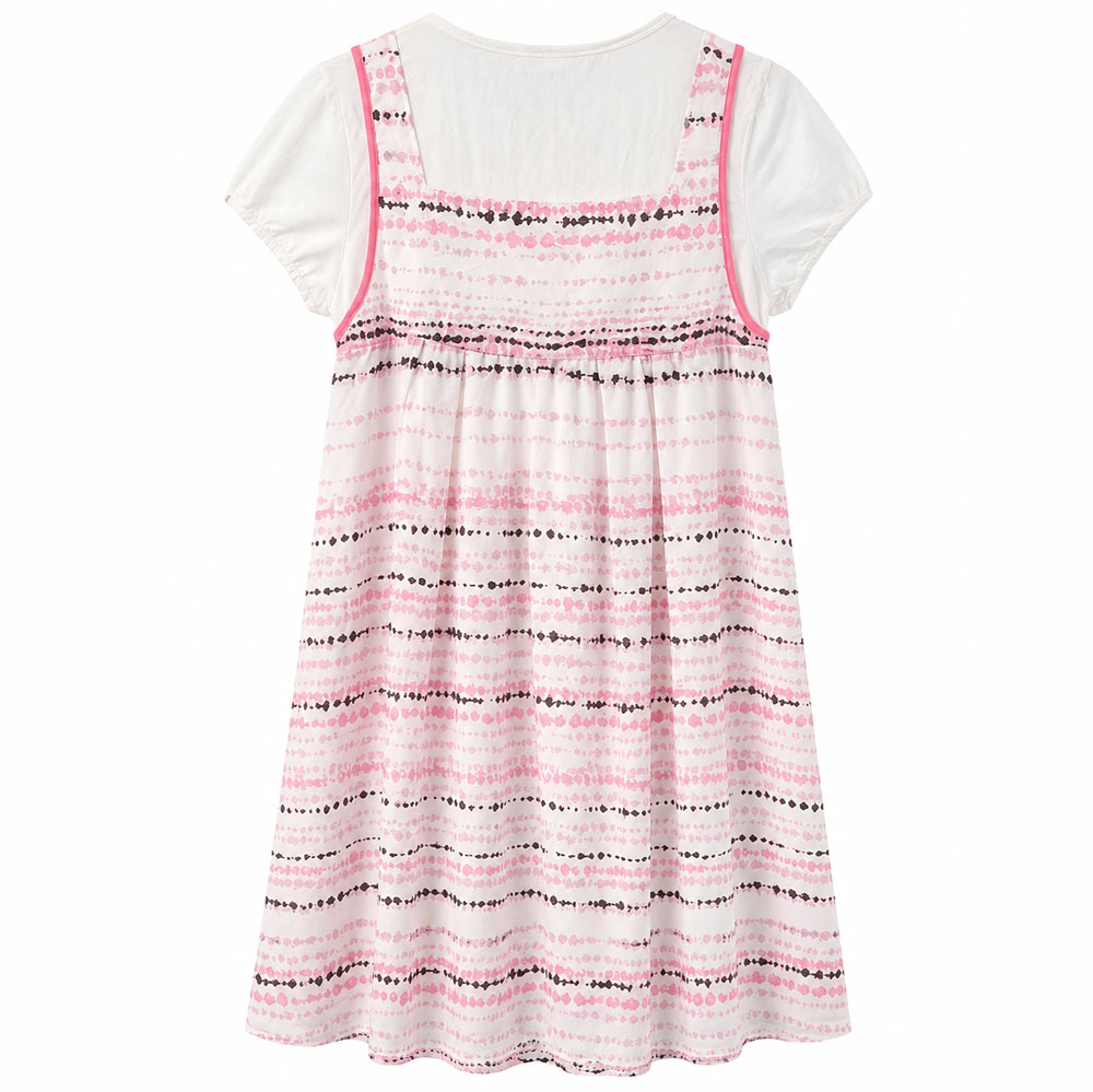 پیراهن تابستانی دخترانه سفید و صورتی با طرح خال‌خال کد R3026