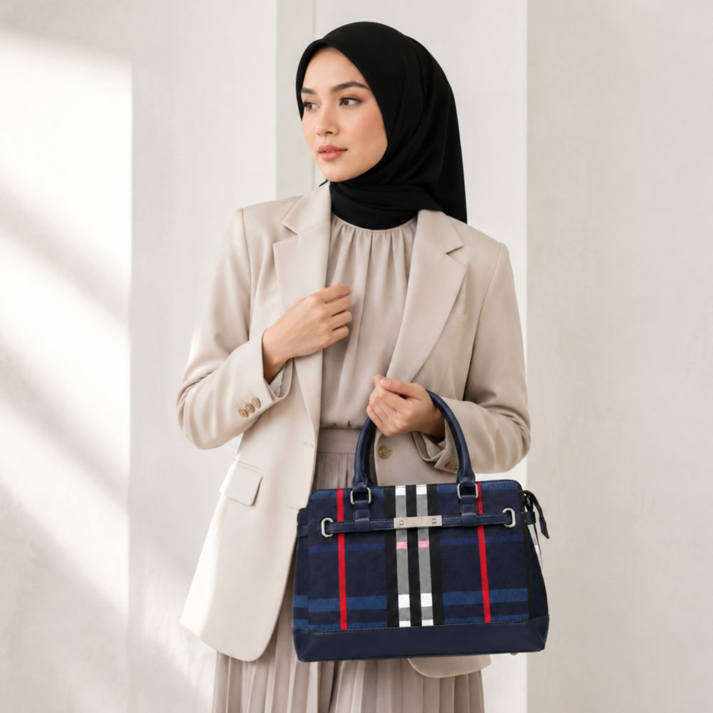کیف زنانه سرمه‌ای چهارخانه مدل کلاسیک