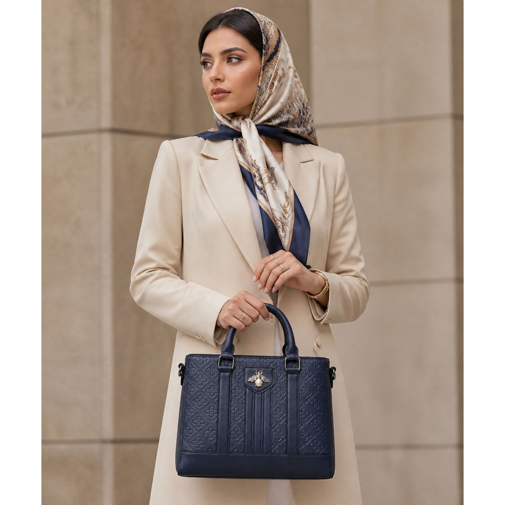 کیف دستی زنانه طرح برجسته با نشان زنبور (سرمه‌ای)